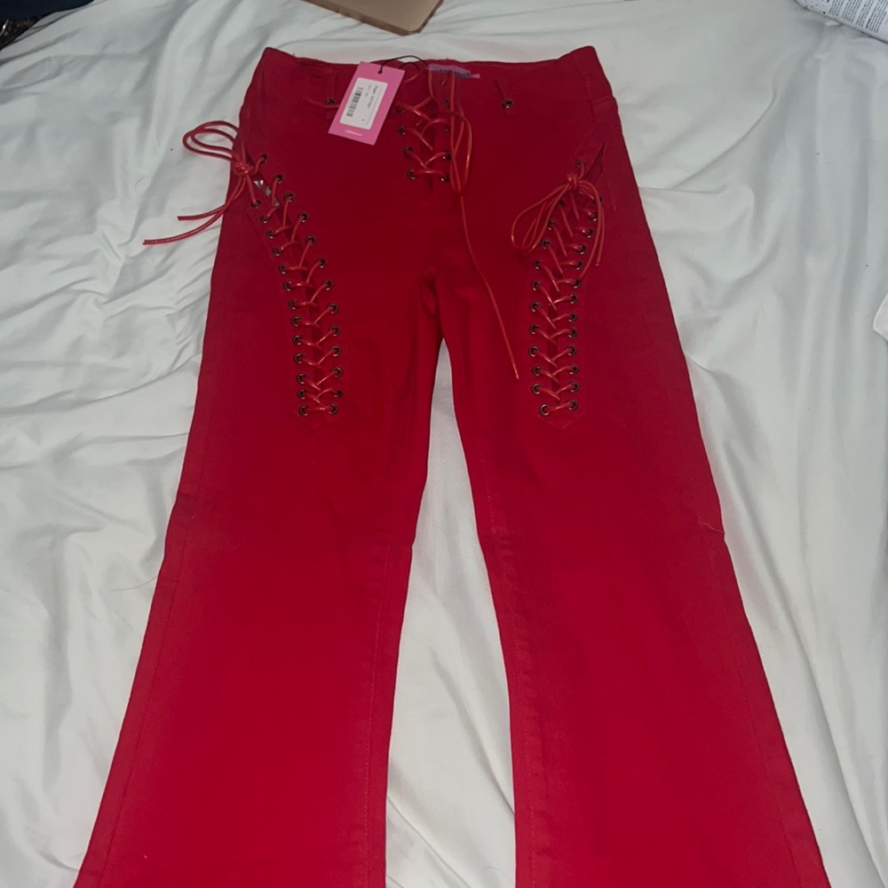 Edikted Red Flare Jeans